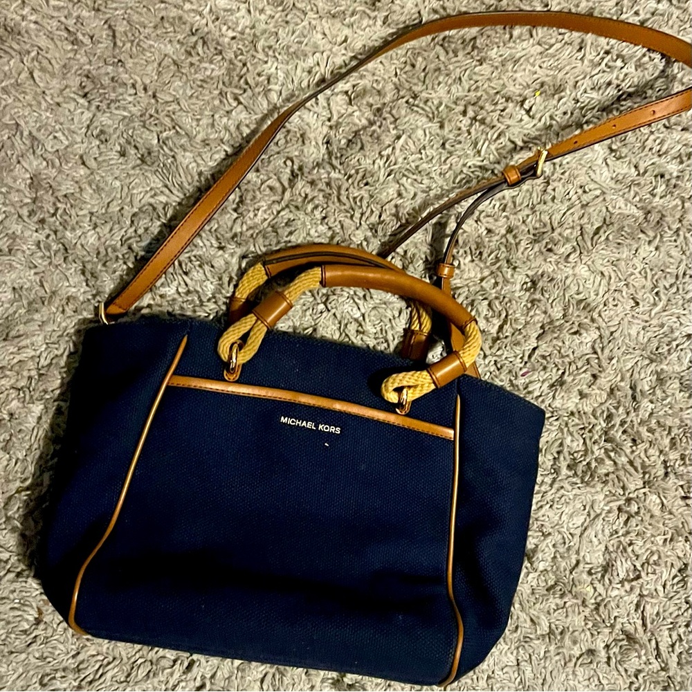 Michael Kors Talia Small Navy Canvas Grab Bag Tote